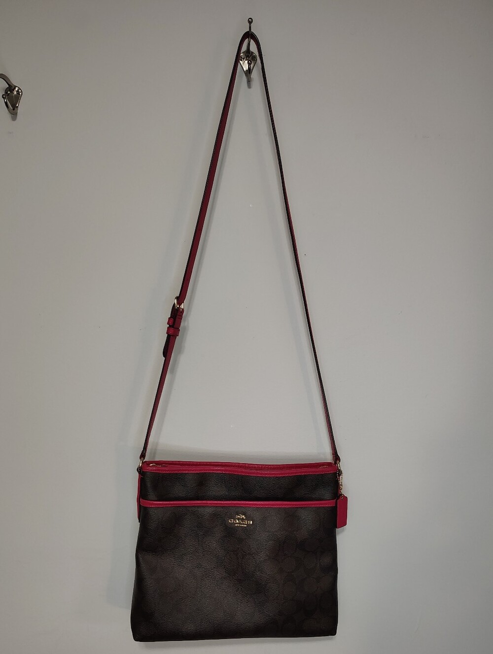 Coach Brown Crossbody Bag with Pink Trim